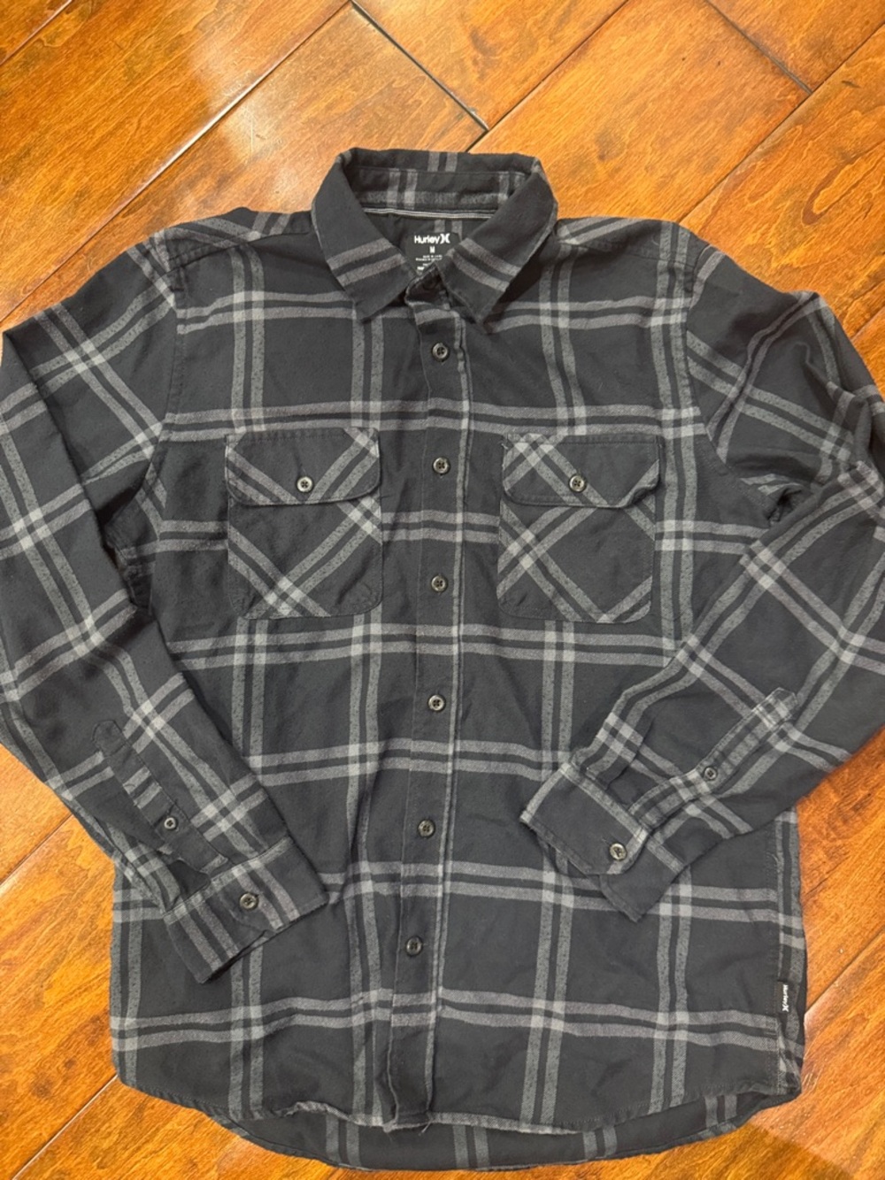 Hurley Black & Gray Plaid Flannel Shirt